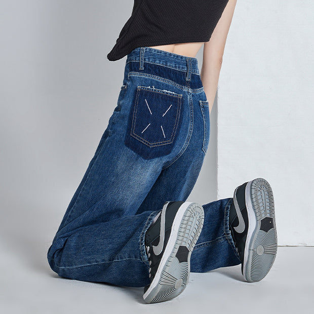 High-waisted wide-leg jeans hip cover pants