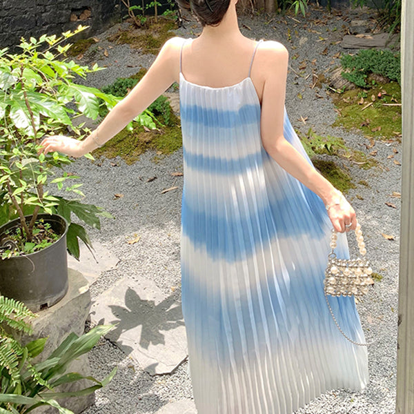 Blue White Gradient Seaside Holiday Wave Cami Dress