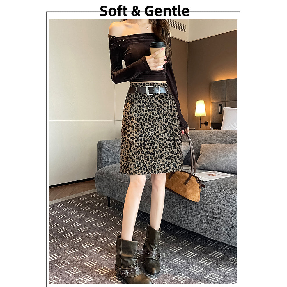 High-Waisted Slimming Leopard Print Mini Skirt