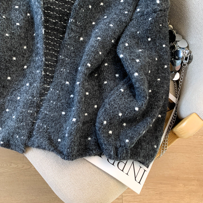 Loose-Fit Polka-Dot Knit Cardigan