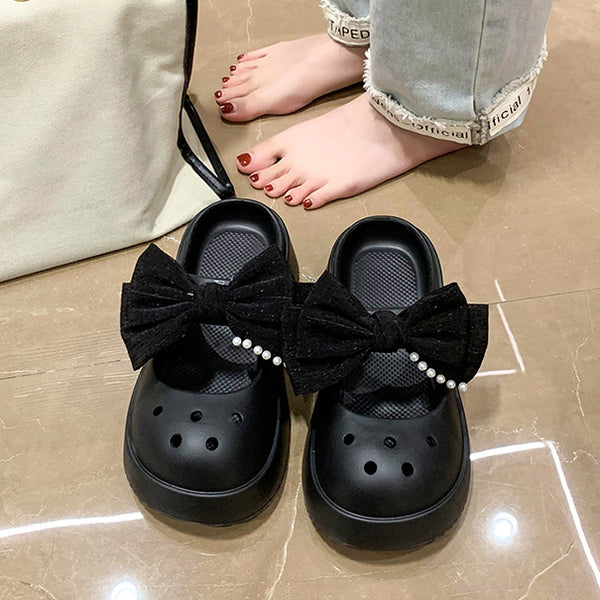 Bowknot Slippers Thick-Soled Hole Shoes Non-Slip Sandals
