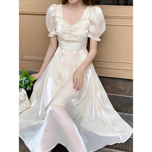 70% Solid Color Temperament Bubble Short-Sleeved Dress