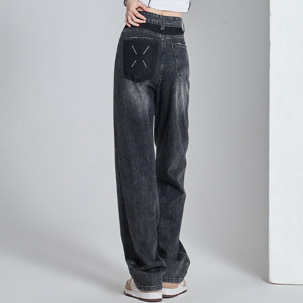 High-waisted wide-leg jeans hip cover pants