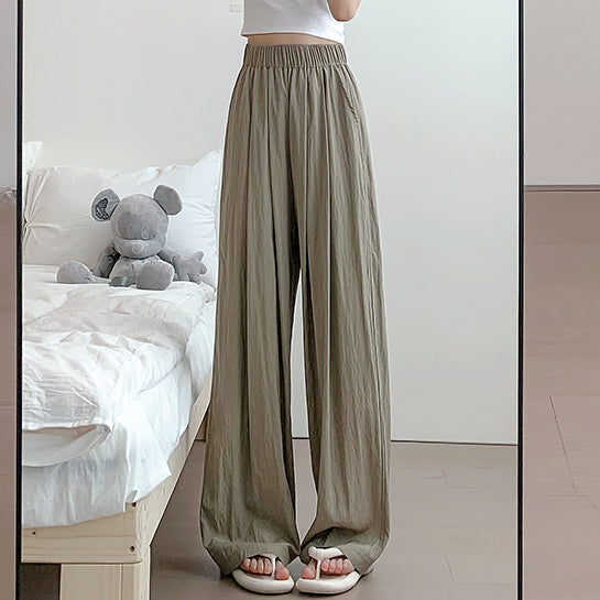 Ice silk wide leg high waist cotton linen pants