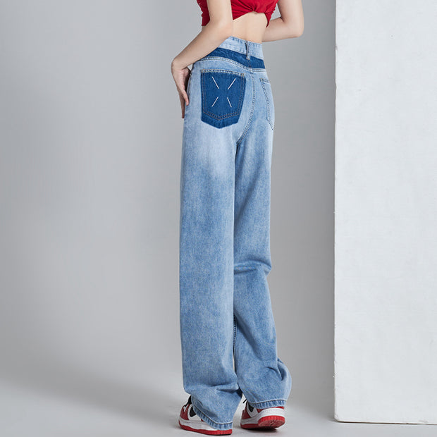 High-waisted wide-leg jeans hip cover pants