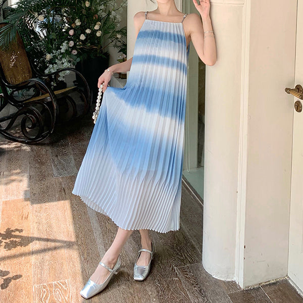 Blue White Gradient Seaside Holiday Wave Cami Dress