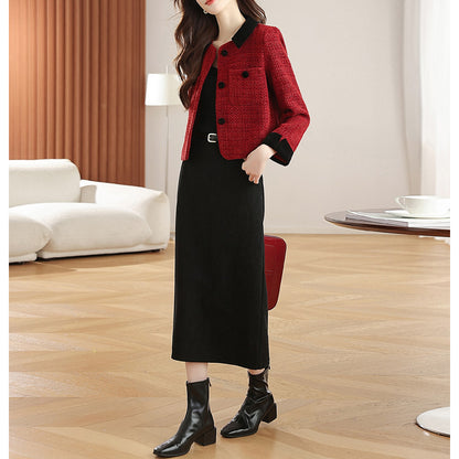 Red Collared Wool-Blend Coat