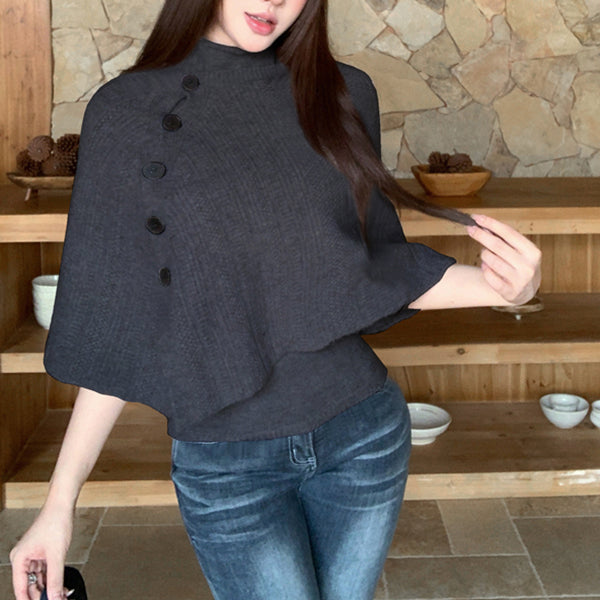 Vintage-Style Asymmetric Side-Button Off-Shoulder Knit Cardigan