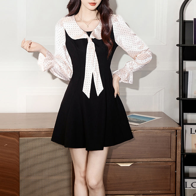 Sweet Preppy Style Contrasting Polka Dot Dress