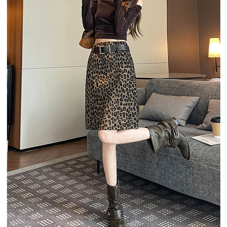 High-Waisted Slimming Leopard Print Mini Skirt
