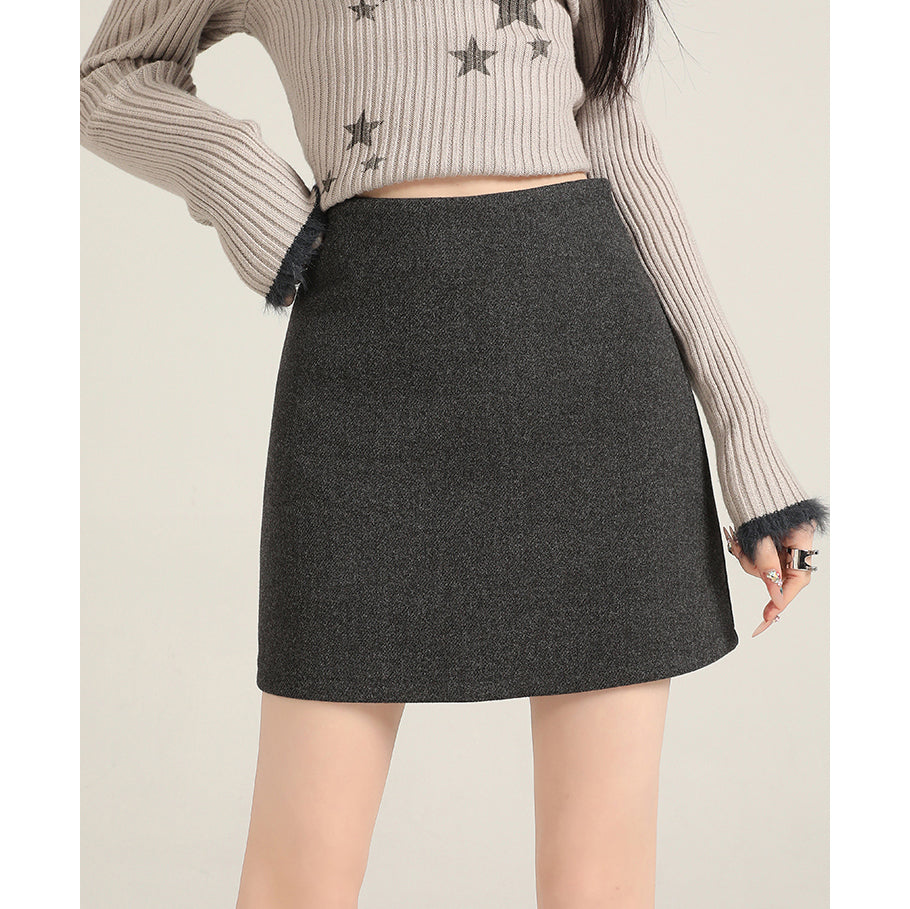 Gray A-Line Wool Skirt