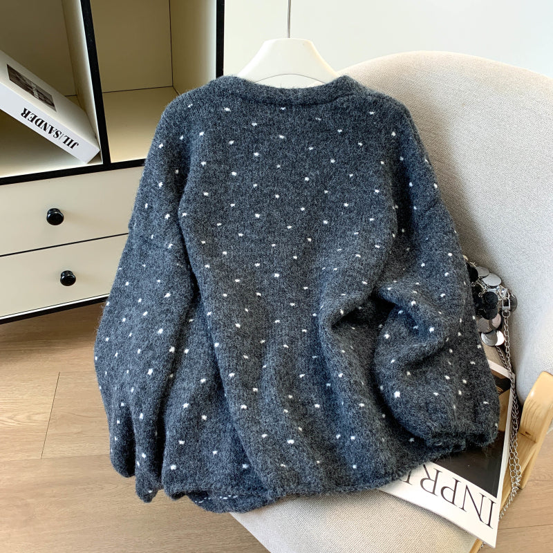 Loose-Fit Polka-Dot Knit Cardigan