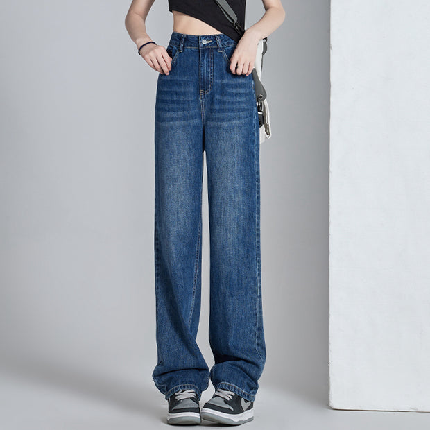 High-waisted wide-leg jeans hip cover pants