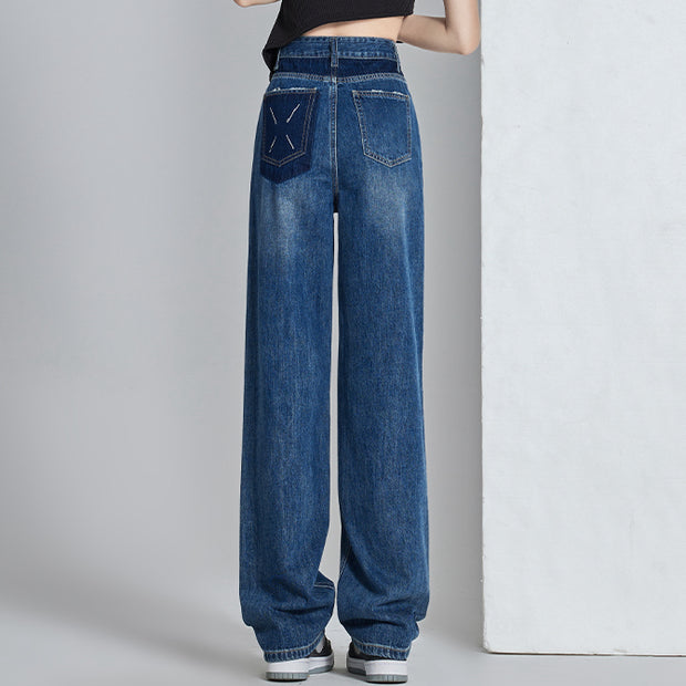 High-waisted wide-leg jeans hip cover pants