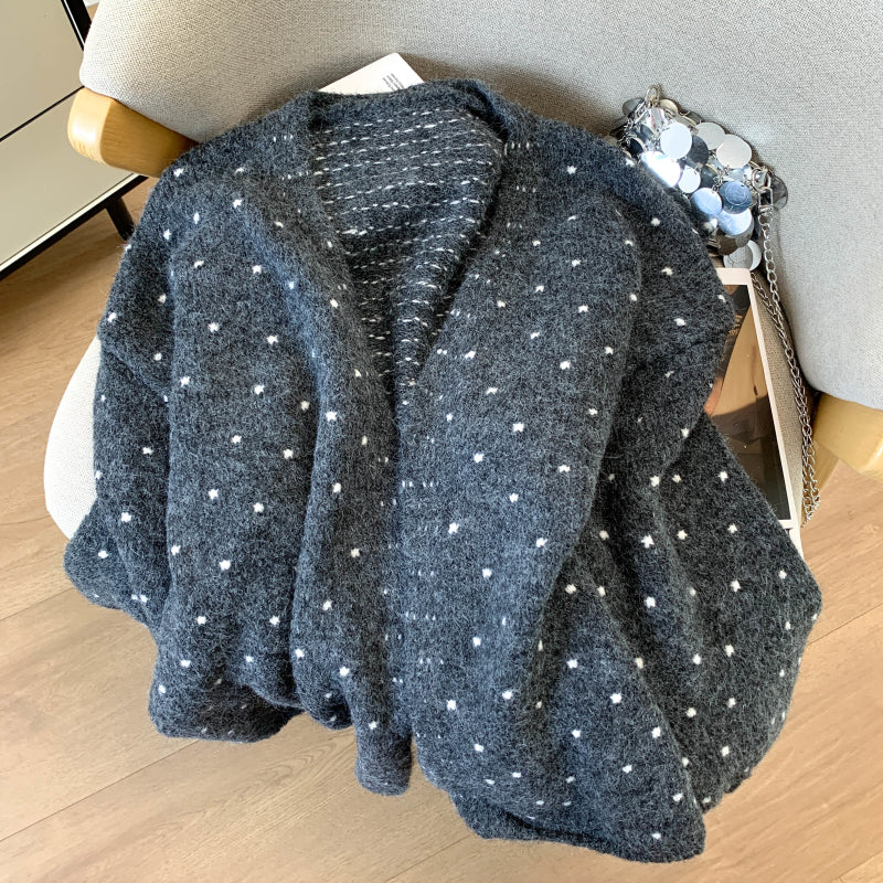 Loose-Fit Polka-Dot Knit Cardigan