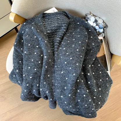 Loose-Fit Polka-Dot Knit Cardigan