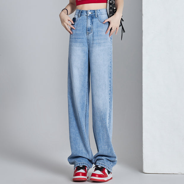 High-waisted wide-leg jeans hip cover pants