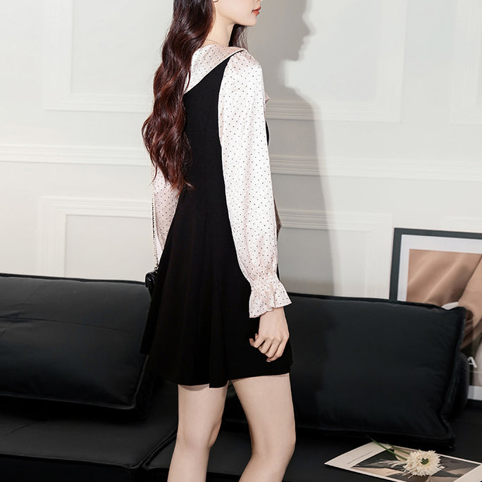 Sweet Preppy Style Contrasting Polka Dot Dress