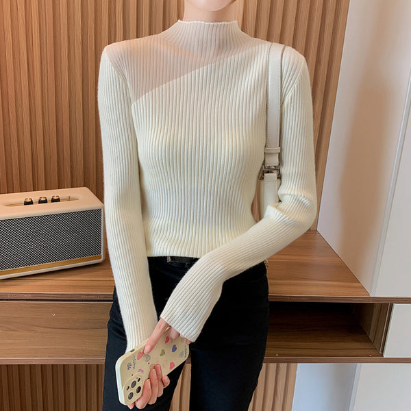 Hollow See-Through Mesh Collar Lace Knitted Inner Sweater