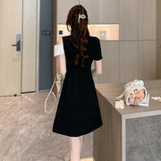 Fake two piece doll collar shirt suspender dress
