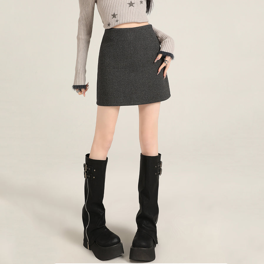 Gray A-Line Wool Skirt