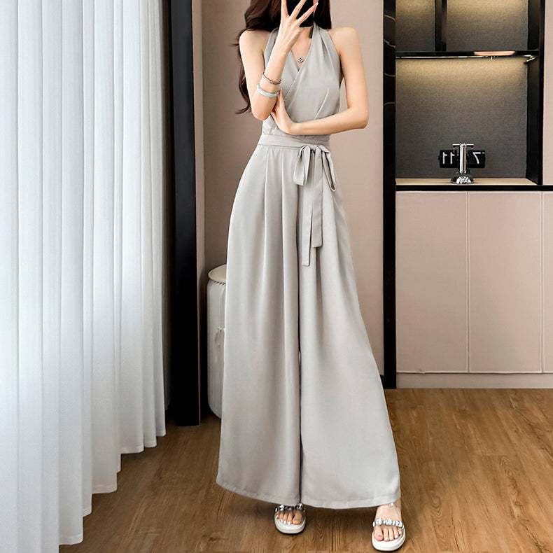 V-Neck Halter Neck Sleeveless Jumpsuit