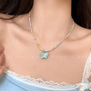 Colorful butterfly millet bead clavicle necklace