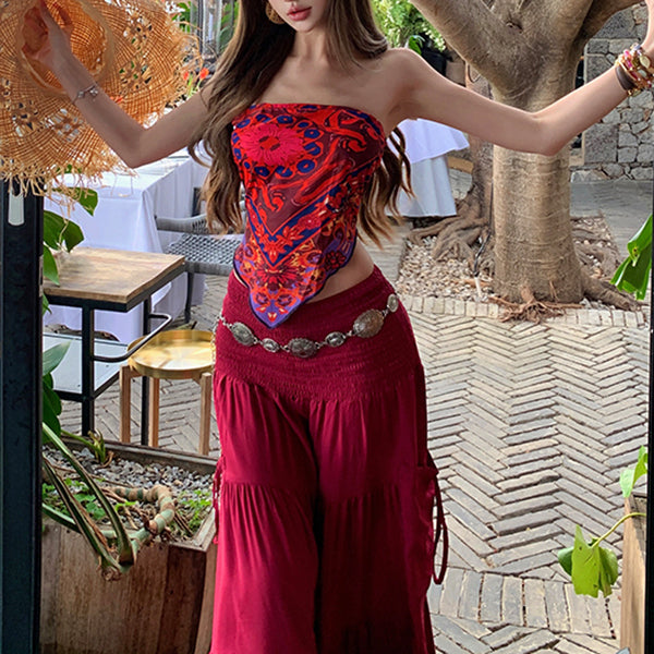 Bohemian-Style Printed Resort Two-Piece Set