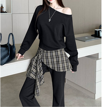 Retro Plaid High-Waisted Trousers Two-Piece Suit