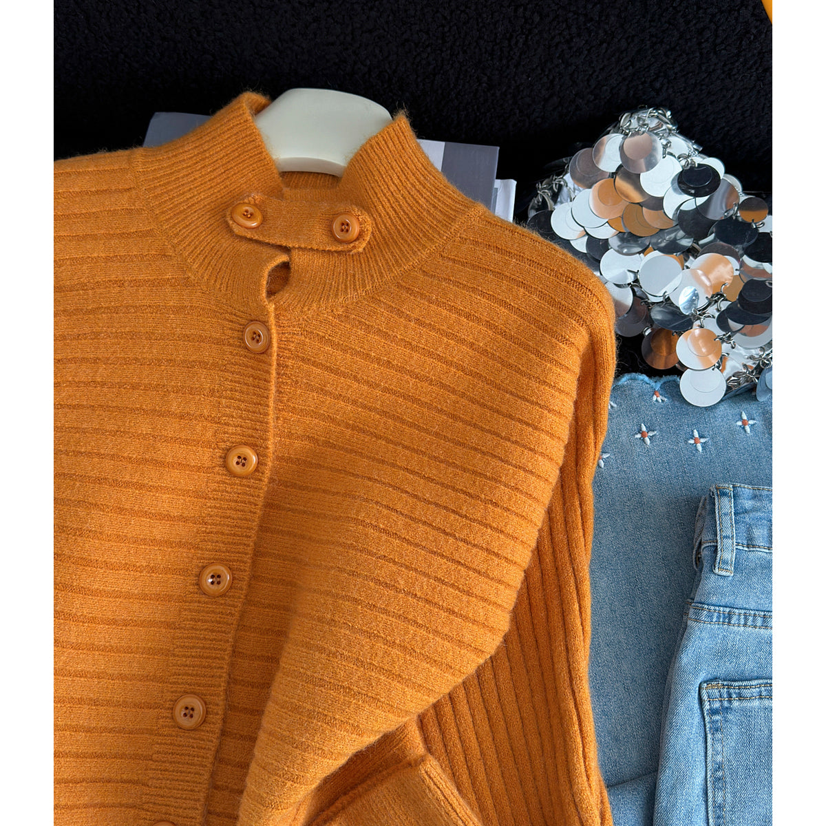 Stylish Stand-Up Collar Knit Cardigan