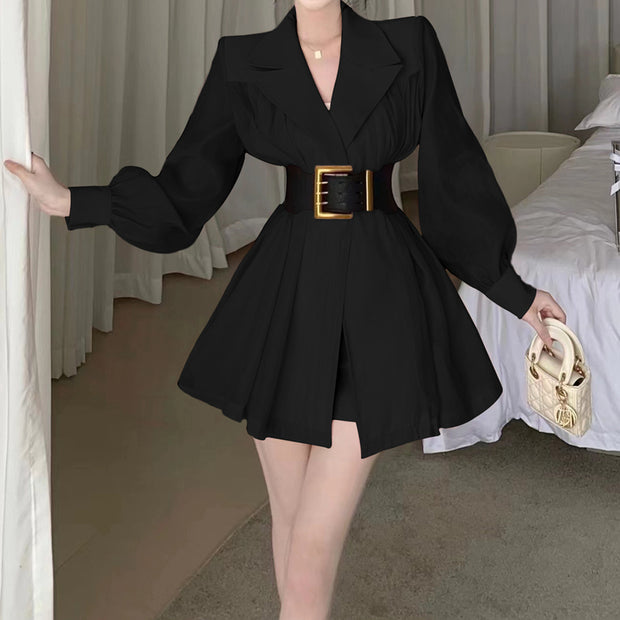 Lapel long sleeve sunscreen dress with pants