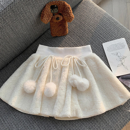 Casual Plush High-Waisted A-Line Mini Skirt