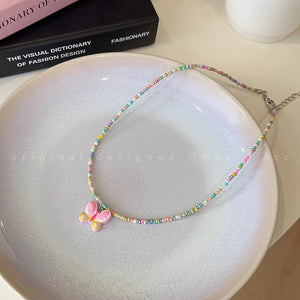 Colorful Butterfly Millet Bead Clavicle Necklace