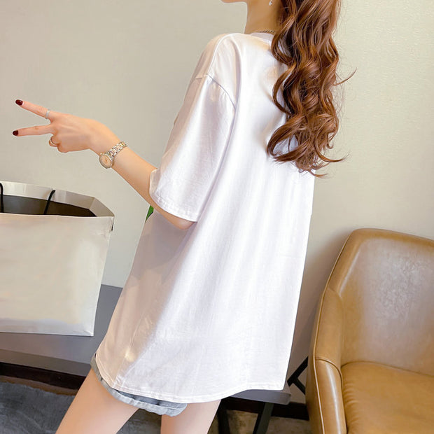 Cotton short-sleeved t-shirt versatile top