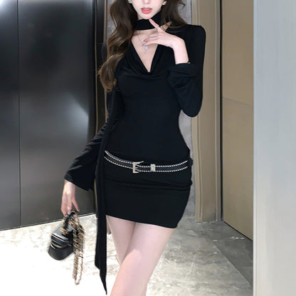 Fashionable Waist Long-Sleeved Dress