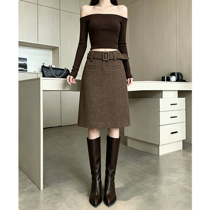 Retro Mid-Waist Elegant Midi Skirt