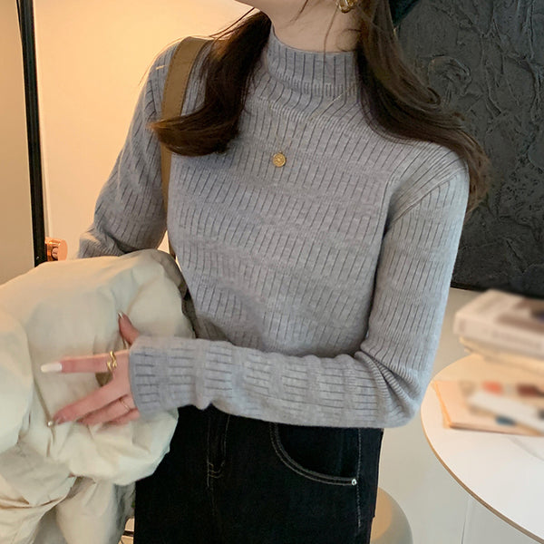 Warm Sweater Half Turtleneck Knitted Mink Velvet Top