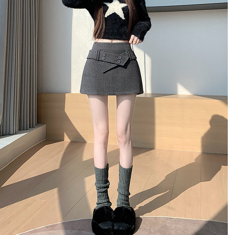 Vintage-Style High-Waisted A-Line Wool Skirt