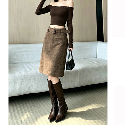 Retro Mid-Waist Elegant Midi Skirt