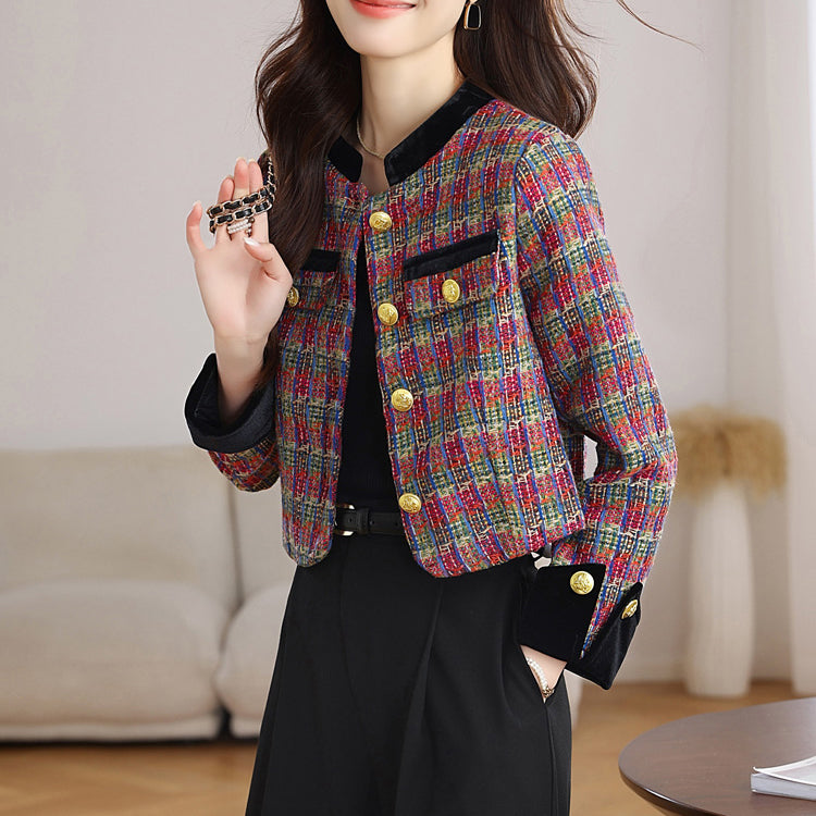 Stylish Velvet Plaid Jacket