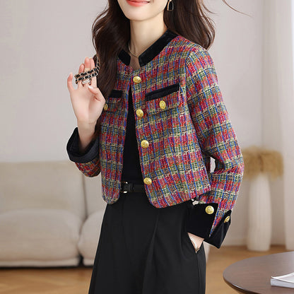 Stylish Velvet Plaid Jacket