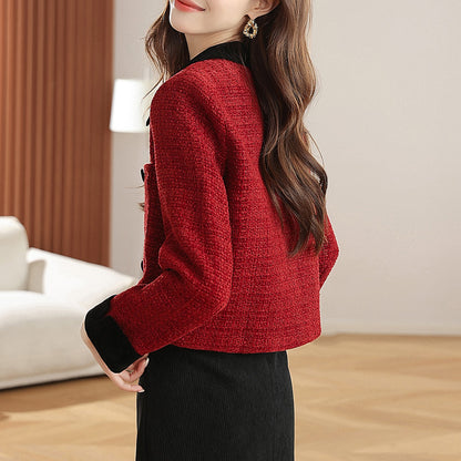 Red Collared Wool-Blend Coat