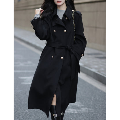 Retro Red Long Wool Coat With Gold Buttons