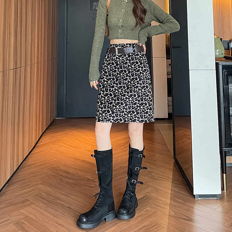 High-Waisted Slimming Leopard Print Mini Skirt