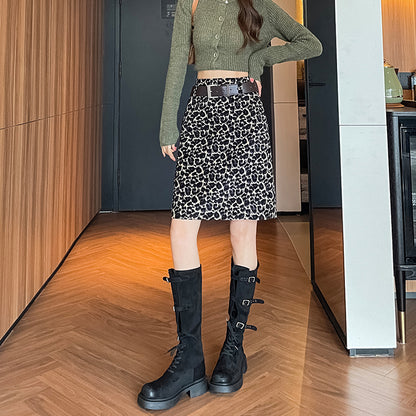 High-Waisted Slimming Leopard Print Mini Skirt