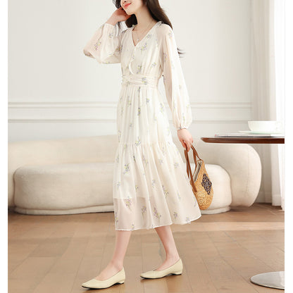 French-Style White Floral Dress