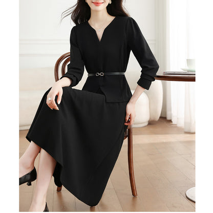 Black Long-Sleeved Top And Skirt Two-Piece Set
