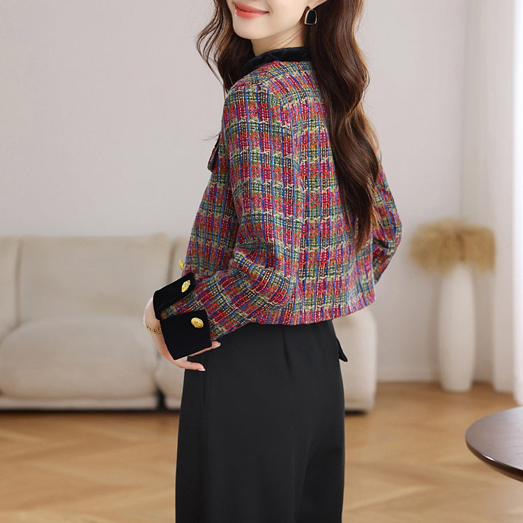 Stylish Velvet Plaid Jacket