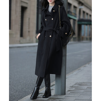 Retro Red Long Wool Coat With Gold Buttons