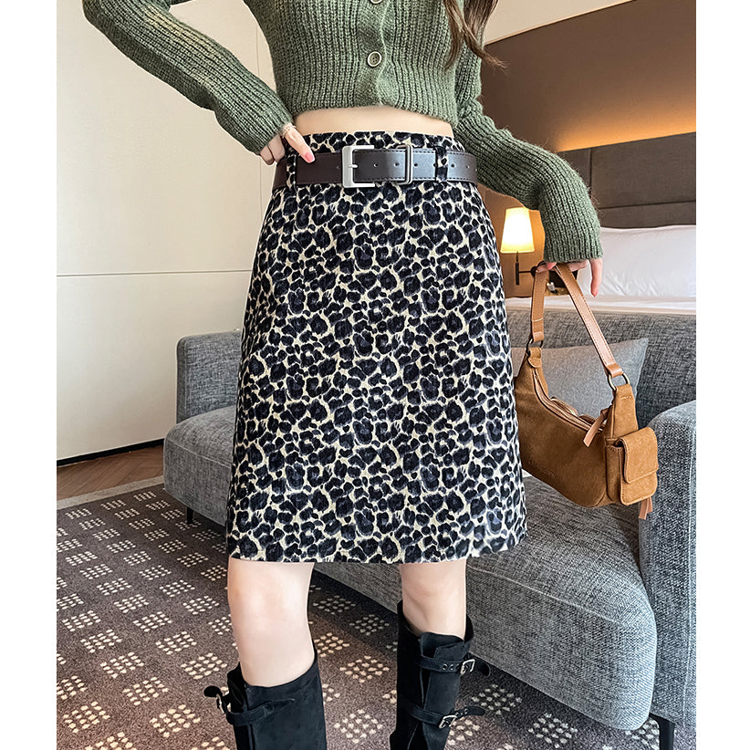 High-Waisted Slimming Leopard Print Mini Skirt